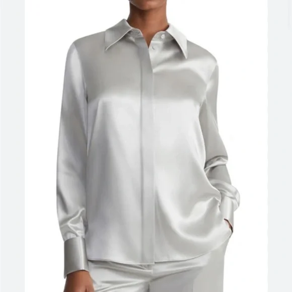 Lafayette 148 New York spread collar silk charmeuse silk button down - Picture 4 of 7